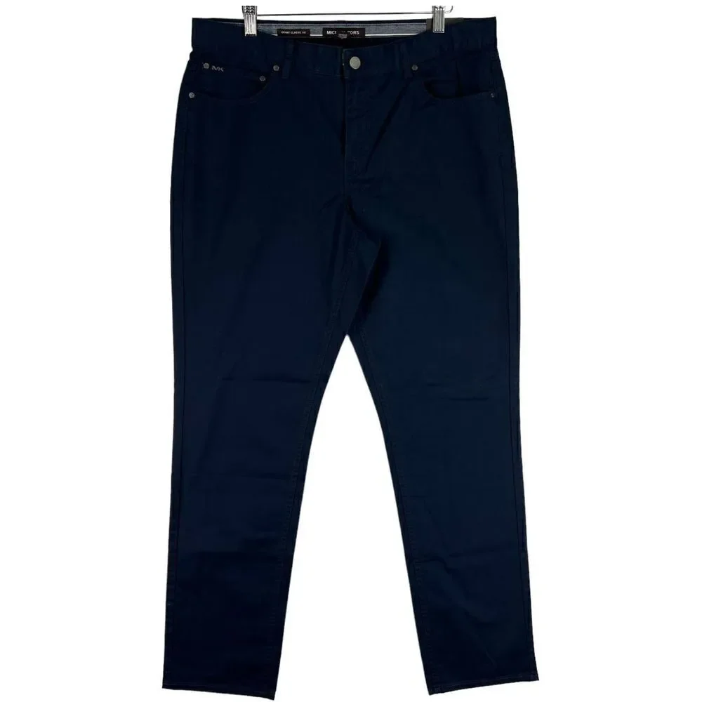 New Michael Kors Men US 34x32 Midnight Blue Pants Grant Classic Fit Slim
